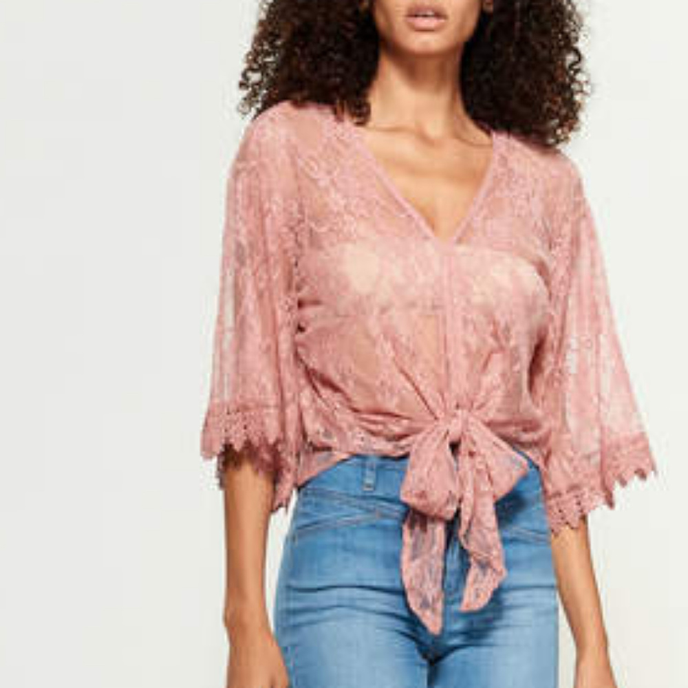 Tie Front Mauve Lace Blouse